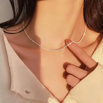 Authentic S925 Sterling Silver Necklace 2mm Sparkling Collarbone, Sweater Chain, High Charm Jewelry Gift for Women