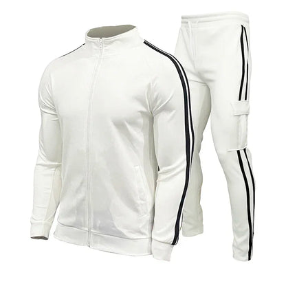 Spring and Autumn Men's Cardigan Striped Stand up Collar Sports Set Outdoor Jogging Cycling Mountaineering Two Piece Set