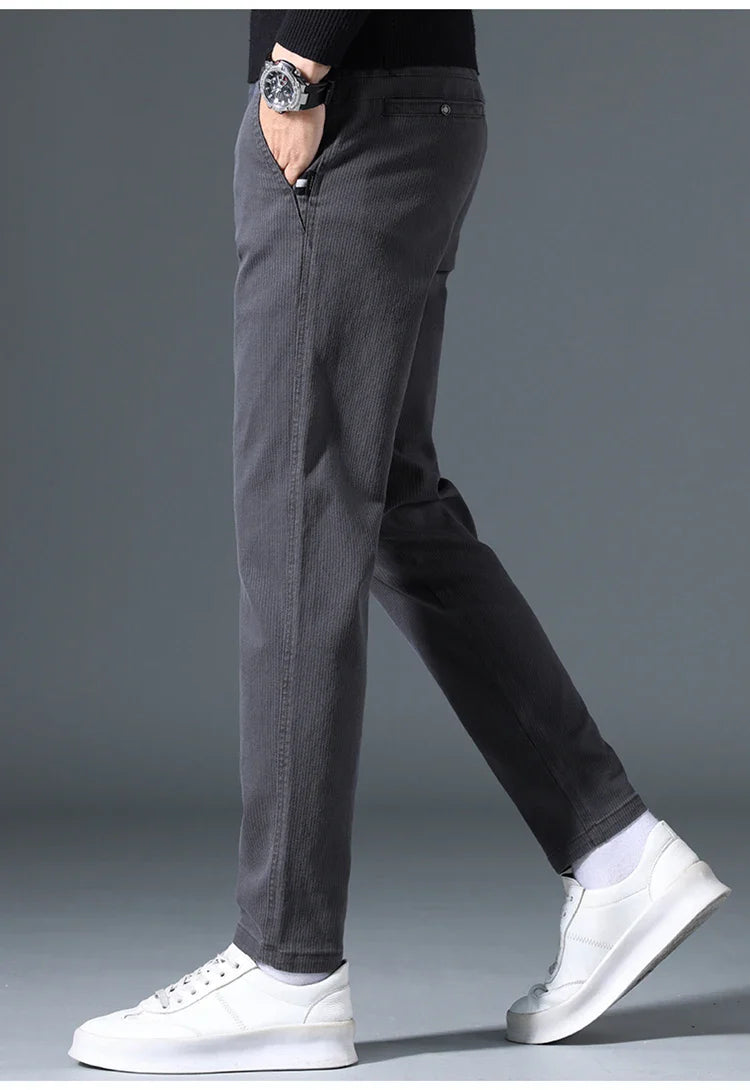 2025 Autumn New Casual Pants Men's Fashion Slim Fit Thick Straight Pants Soft Cotton Retro Style Streetwear Trousers Clothing