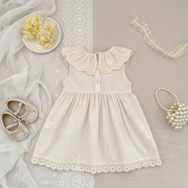 2026 Girls Summer New 2-6Yrs Pure Cotton Sleeveless Lace Collar Baby Girl Dress Children Princess Birthday Sweet Dress