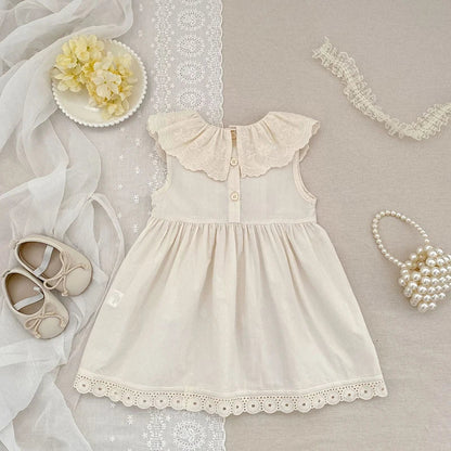 2026 Girls Summer New 2-6Yrs Pure Cotton Sleeveless Lace Collar Baby Girl Dress Children Princess Birthday Sweet Dress