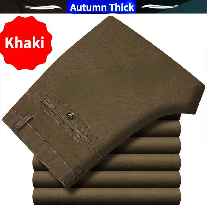 Mens Summer Thin Suit Pants Casual Autumn Thick 100% Cotton Classic Business Fashion Stretch Trousers Male Brand Clothes GOZBKF