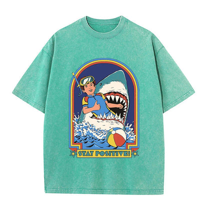 Stay Positive Printing Washed Retro Snow Mens T-Shirt Cotton Loose Tees Cotton Oversize Streetwear Breathable Tshirt Couple