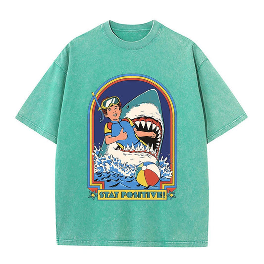 Stay Positive Printing Washed Retro Snow Mens T-Shirt Cotton Loose Tees Cotton Oversize Streetwear Breathable Tshirt Couple