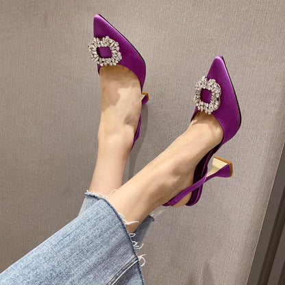 Brand Women Pumps Luxury Crystal Slingback High Heels Summer Bride Shoes Comfortable triangle Heeled Party Wedding Shoes