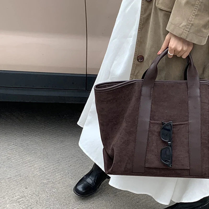 Vintage Suede Large Capacity Handbag Simple All-match Fashion Tote Bags Design Casual Top Handle Shoulder Bag For Women