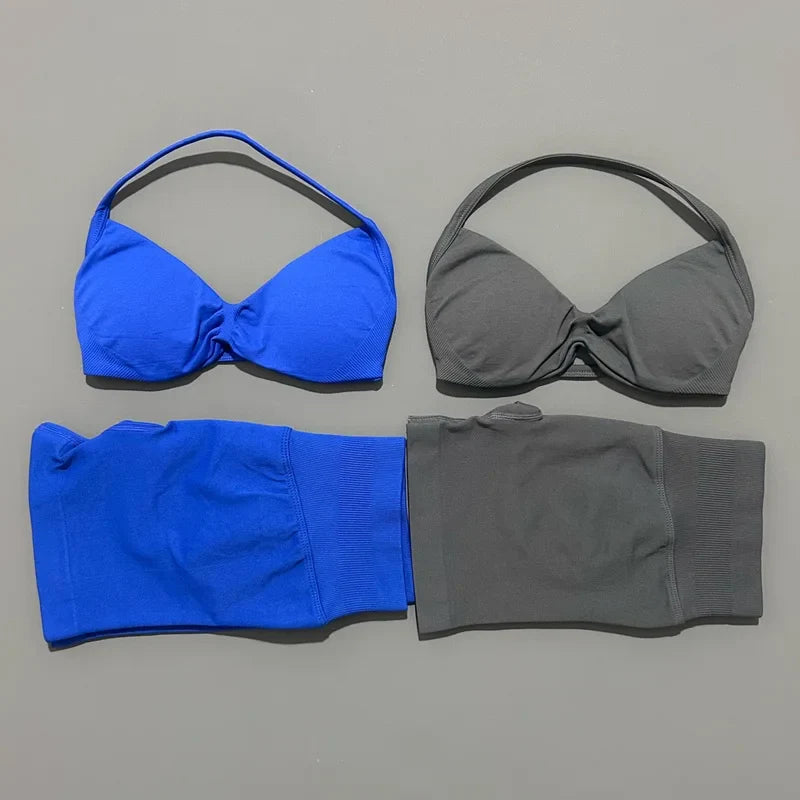 2 Piece Sports Yoga Set Sportswear Woman Gym Strappy Bra And Shorts Activewear Pilates Clothes Sports Workout Fitness Suit