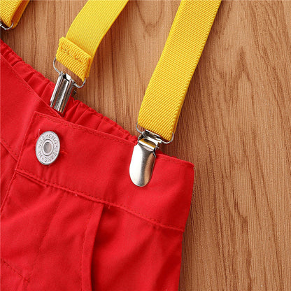 1-5years Toddler Boys Gentleman Suits Summer Short Sleeve Bowtie Lapel Shirt + Bib Shorts Set Kids Boys Summer Casual Sets