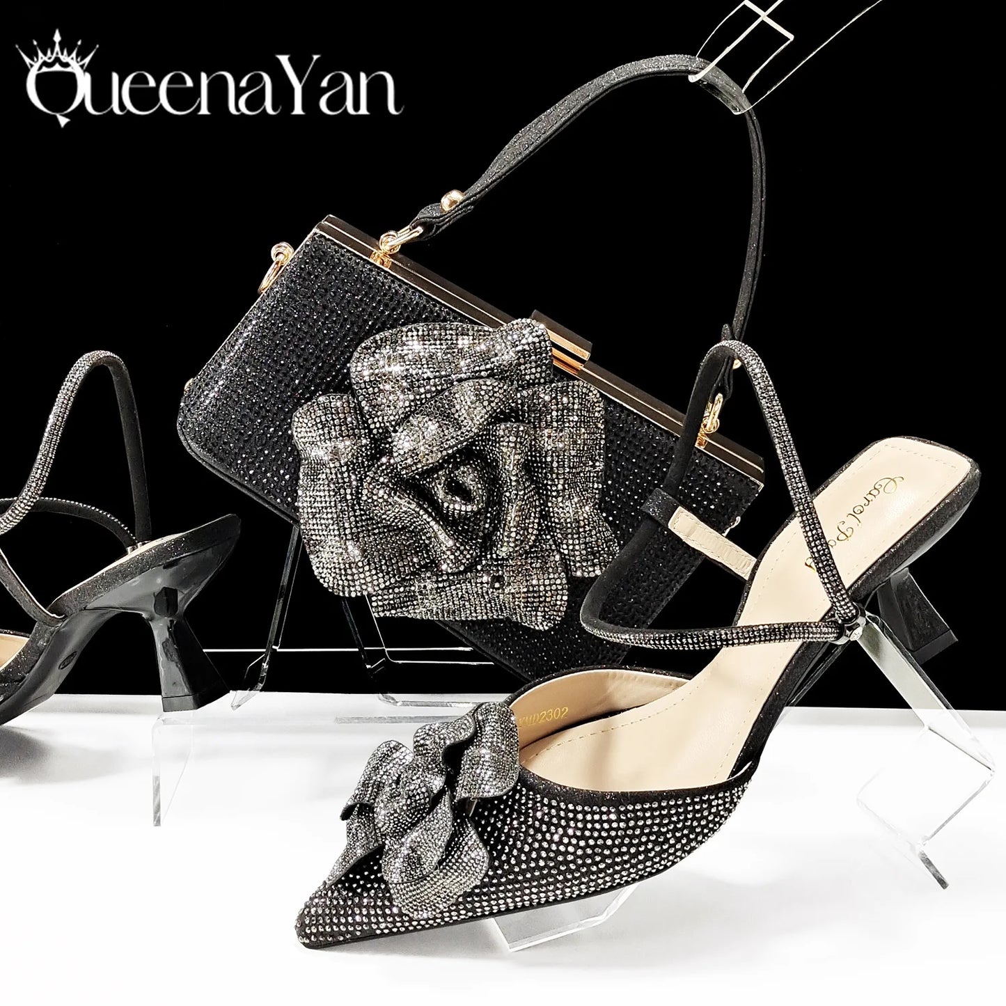 Large Flower Design Shoes & Bag Nigerian Coffee Color Women's Stiletto Shoes For Special Good Time INS Style