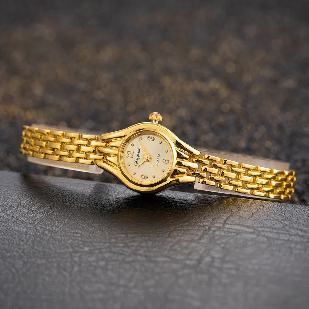 Ladies Gold Plated Watch Women Bracelet Quartz Wristwatch Girl Analog Feminino Relojes Hour Luxury Watches Elegant Casual Clock
