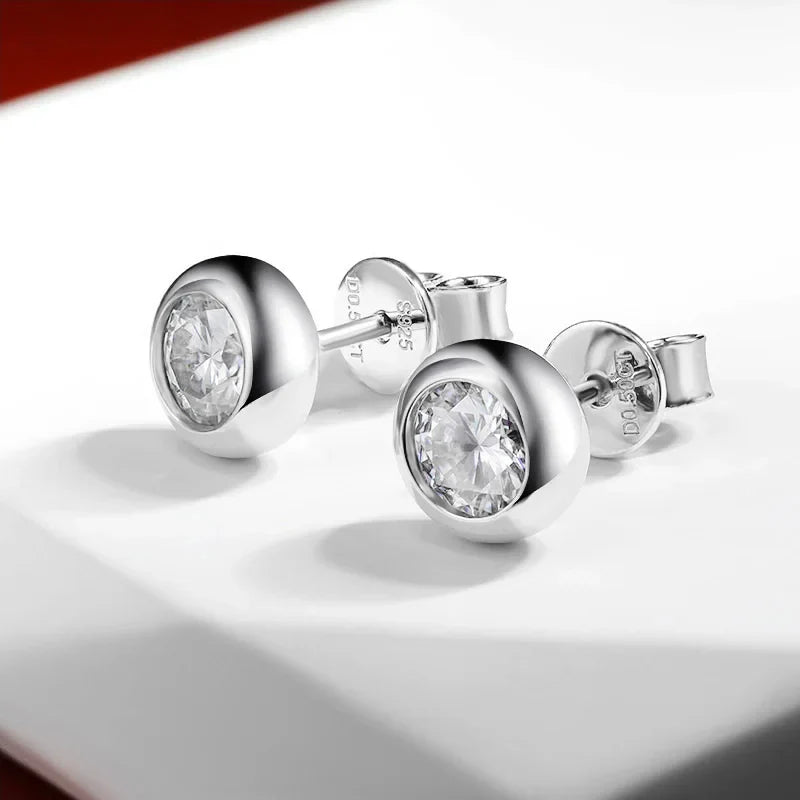 0.3/0.5 Carat Round Moissanite Diamond Stud Earrings For Women S925 Sterling Silver Pendientes Wedding Party Fine Jewelry