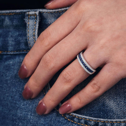 White and Blue Created Sapphire Rings for Women Half Eternity Wedding Band Cubic Zircon Party Ring