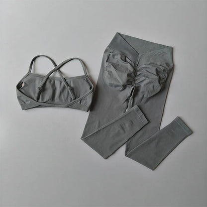 Peach Buttock Fitness Suit 2PCS High Waitsed Leggings Set Tight Yoga Sportswear Quick-drying Seamless Set Pilates Bra Women Sets