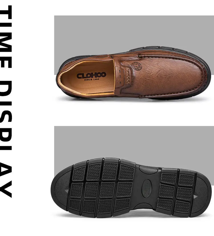 Men's Handmade Thick Rubber Bottom Breathable Casual Leather Shoes Classic Sewn Loafers Comfortable Leisure Footwear