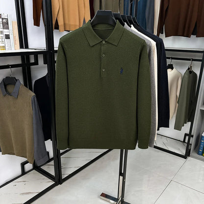 Light Luxury Cotton Long Sleeved T-shirt Men's Fashion Trend Lapel Autumn Paul Embroidery Polo Shirt Men's Long Sleeved Clothes