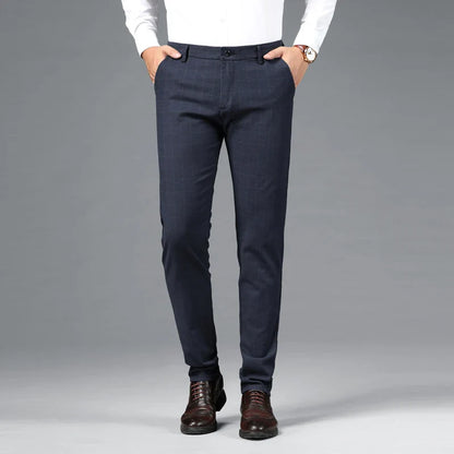 Spring Summer Business Men's Casual Pants Fashion Grid Design Versatile Comfortable Slim Straight Legs Elastic Male Trousers