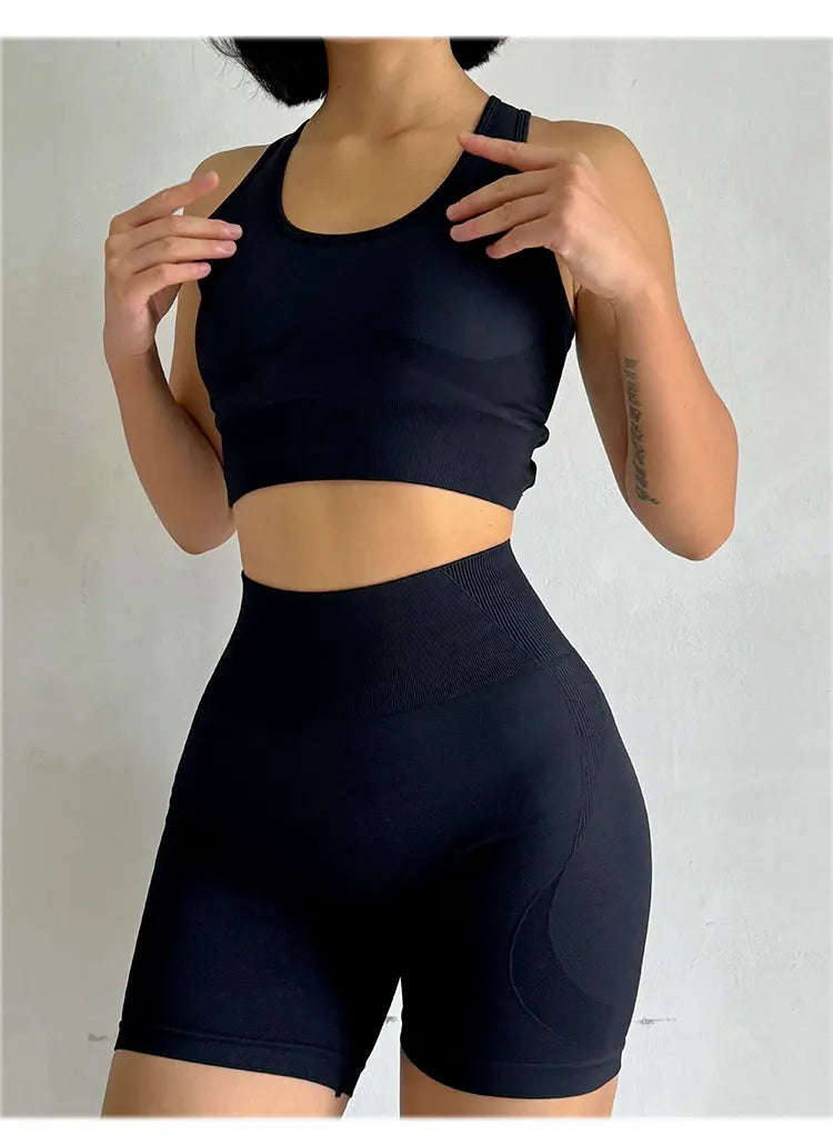 High Waist Butt Lifting Fitness Suit Gathering Beautiful Back Yoga Suit Bras Quick-drying Running Peach Buttock Training 2PCS