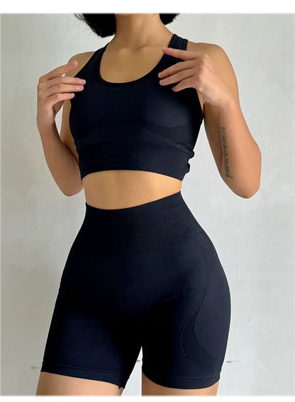 High Waist Butt Lifting Fitness Suit Gathering Beautiful Back Yoga Suit Bras Quick-drying Running Peach Buttock Training 2PCS