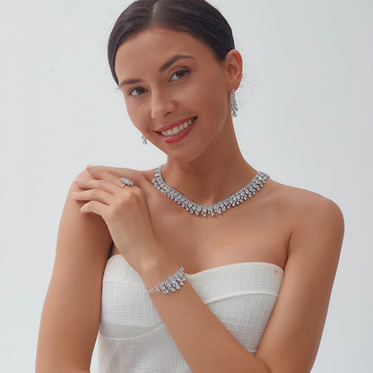 Cubic Zirconia Necklace and Earring Bridal Jewelry Set for Women Prom Wedding Party Accessories