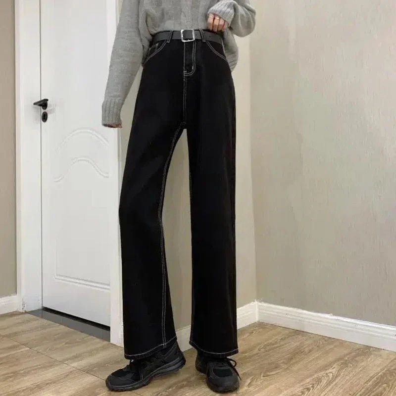 Woman Vintage Casual High Waist Black Jeans