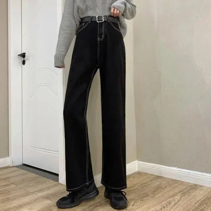 Woman Vintage Casual High Waist Black Jeans