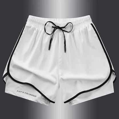 Fake two pieces of summer sports shorts, men's and women's quick drying three point running training itness lining American b