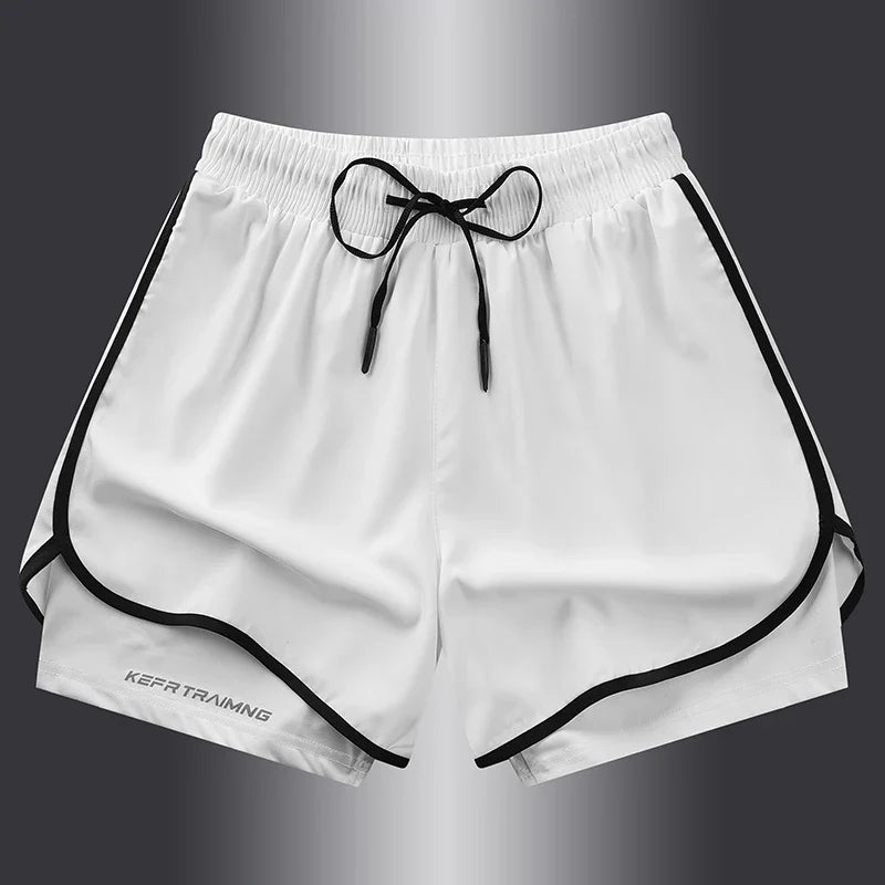 Fake two pieces of summer sports shorts, men's and women's quick drying three point running training itness lining American b