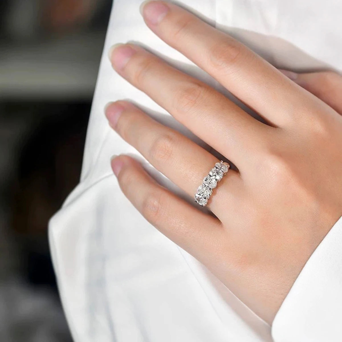 3*5mm D Color  5 Stone Oval Moissanite Wedding Band Sterling Silver 925 Certified Engagament Eternity Jewelry Wholesale
