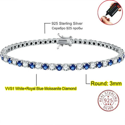 Real Moissanite Tennis Bracelet for Women Men 3.0mm Lab Diamond Bangle with Certificates 925 Sterling Silver Fine Jewelry