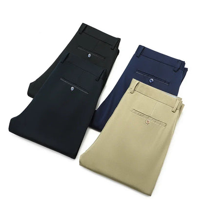 Fiber Men's Casual Pants Anti-wrinkle Comfortable Baggy Straight Business Formal Trousers Male Brand Clothing