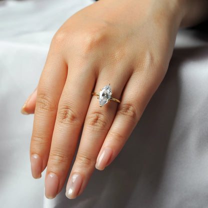 Vintage 9ct 5A Marquise Shape Cubic Zirconia Solitaire Engagement Ring For Women 925 Sterling Silver 14K Yellow Gold