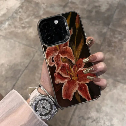 Oil Painting Lily Flower Retro Pattern Phone Case For iPhone 16 15 14 17 Air Pro Max 16E 13 12 11 7 8 SE 2022 Shockproof Cover