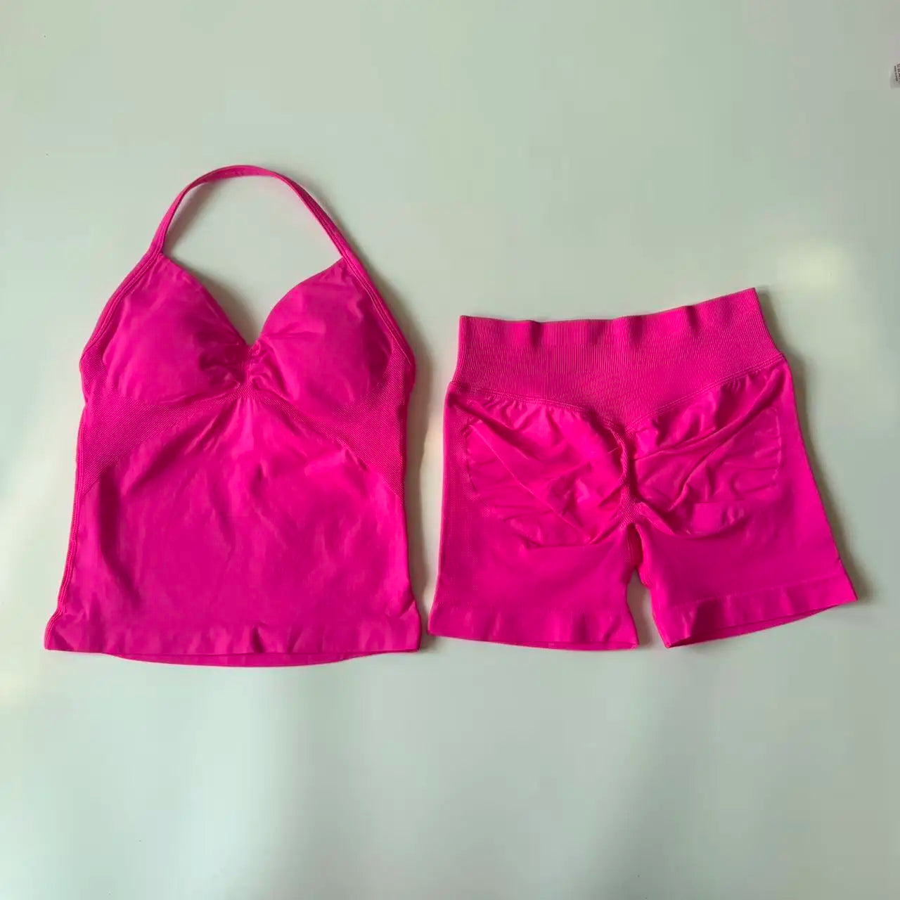 Women Yoga Set Seamless Yoga Longline Strappy Tank Top Scrunch Sports Shorts Gym Clothes Woman Summer Workout Outfit