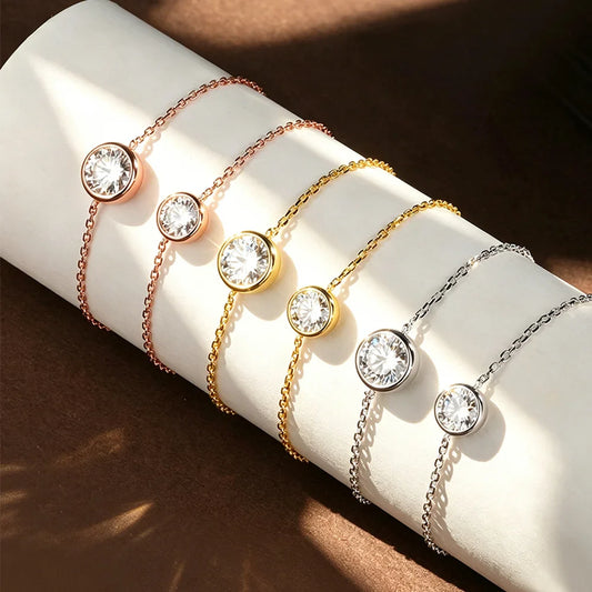 1/2CT Round Cut Moissanite Bracelet for Women S925 Silver Plated 18K Gold Certified Solitaire Wedding Wrist Chain Jewelry