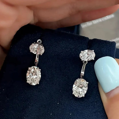 6cttw Oval Cut Moissanite Diamond Stud Earring with Certificate S925 Silver 2-wearing Detachable Earcuff Drop Earring for Women