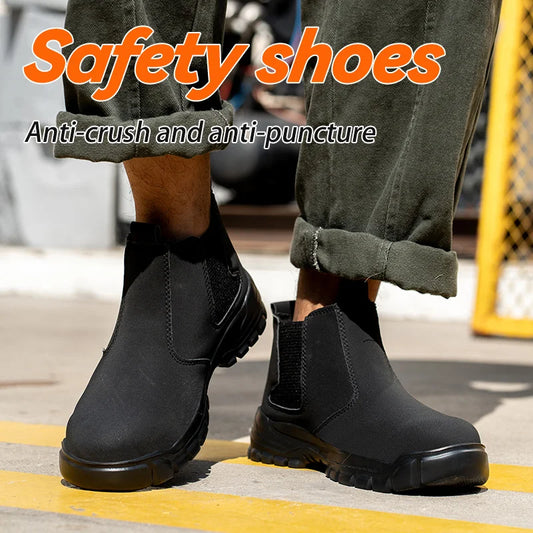 Ultralight Slip On Men Work Boots Safety Steel Toe Comfortable Shoes Kevlar Insoles Industrial Outside Waterproof Working Boots
