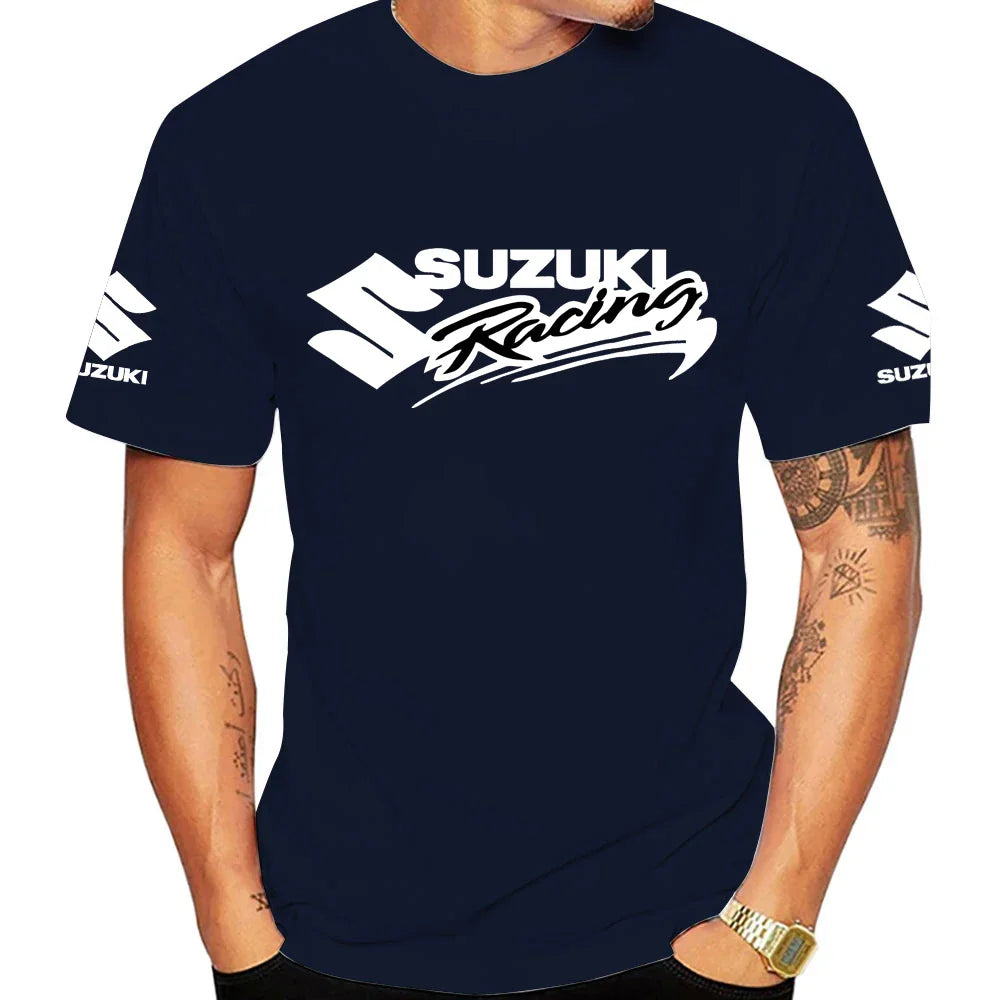 2026 Racing Summer New 100% Cotton Fashion Trend Men T-shirt Daily Outdoor Sports Party Casual Loose Street Short-sleeve