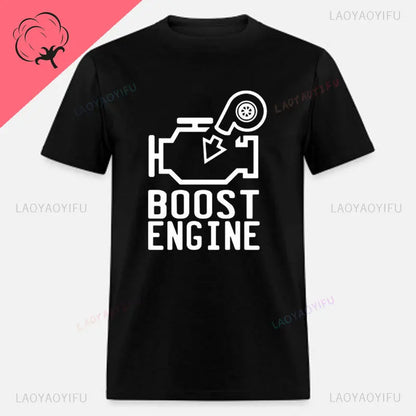 New Boost Turbo Engine Printing T-Shirt Car Parts Funny Mechanic Cotton Teemen 2024 Summer Fashion Top Personality Mans Clothing