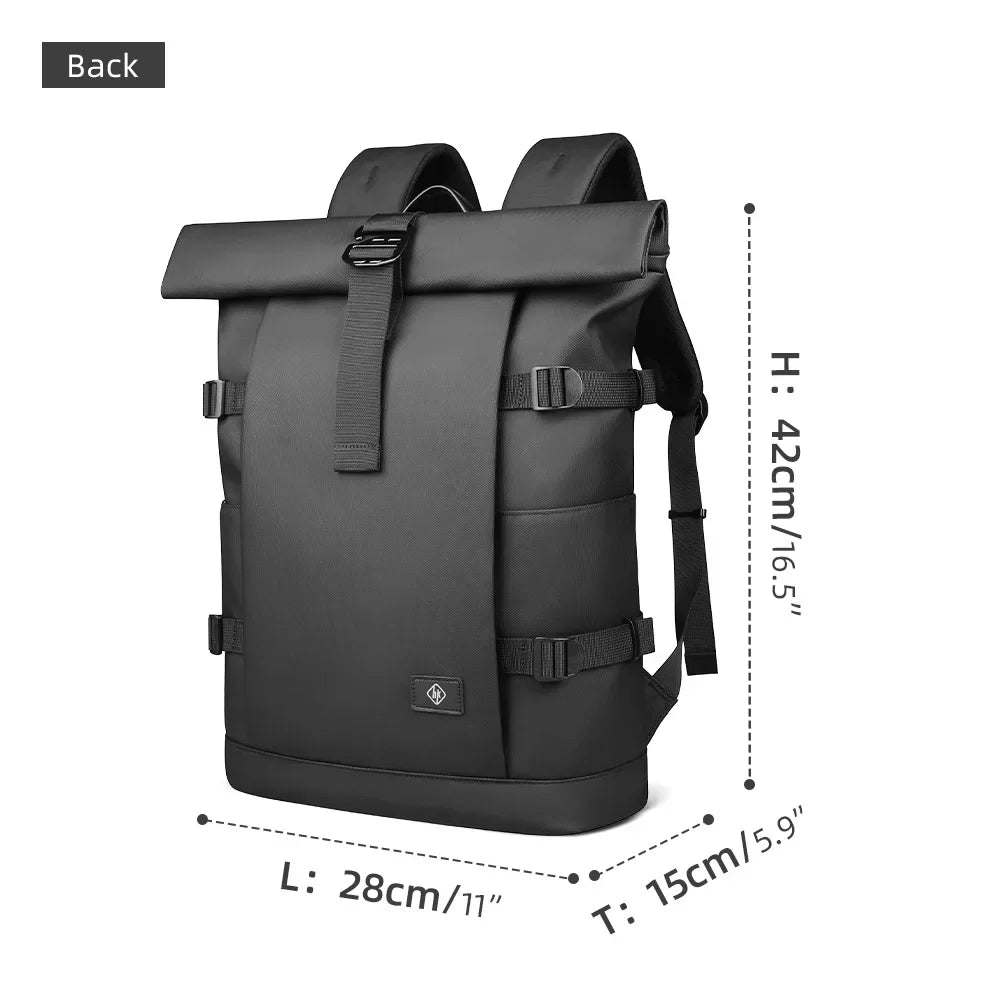 Waterproof Roll-Top Backpack for Men Large Capacity Expandable 17 Inch Laptop Bag Leisure Travel Backpack Hiking Camping Bags