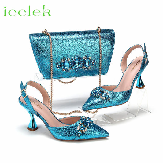 Sky Blue New Shoes and Bags Matching Set Nigerian Women Heels for Women Party Italian Design Wedding INS Design