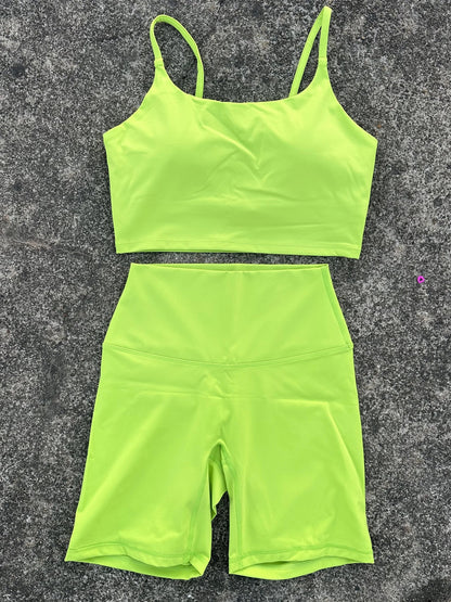 Solid Color gym bike Yoga Set short Legging +cross sport bra Tracksuit Athletic Women Gym Suit Comprehensive Training Jogging