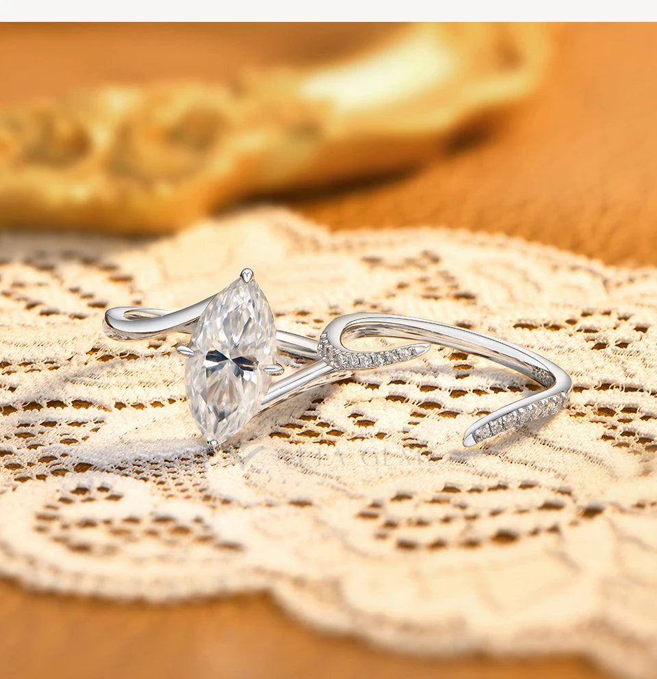 Luxury Marquise Cut Moissanite Stacking Rings S925 Silver Split Shank Engagement Band Women Bridal Sets Wedding Jewelry