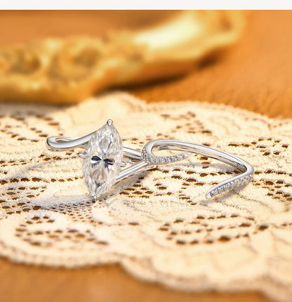 Luxury Marquise Cut Moissanite Stacking Rings S925 Silver Split Shank Engagement Band Women Bridal Sets Wedding Jewelry