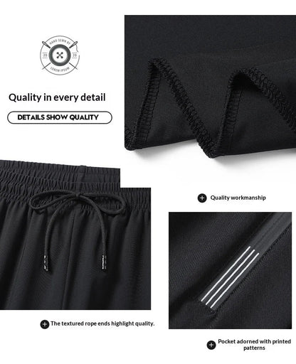 Men's Ice Silk Quick Dry Pants Lightweight Breathable Casual Trousers Elastic Waist Drawstring Sports Pants with Zipper Pockets