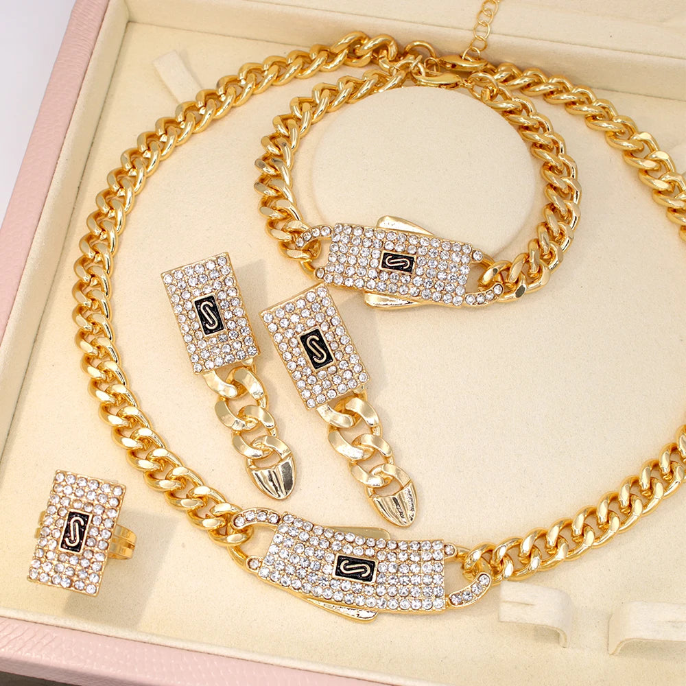 Monaco Chain 18K Gold Plated Cuban Chain Jewelry Set High Quality Necklace Bracelet 2025 New For Bridal Wedding Gift