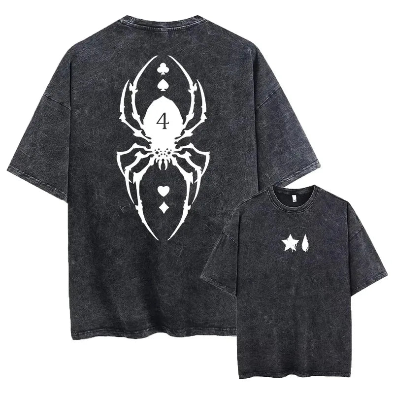 Washed print retro Harajuku style fashionable casual streetwear suitable for both men and women's tops