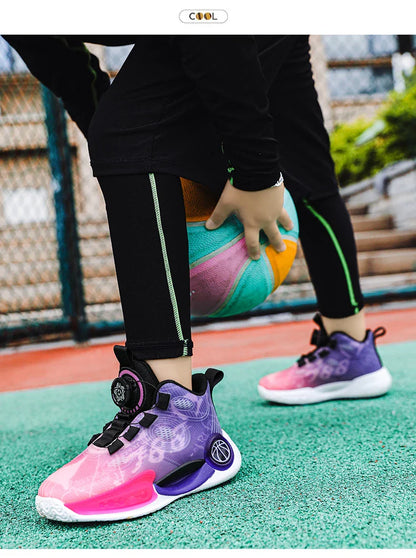 Kids Basketball Shoes Non-slip Breathable Basketball Training Sneakers Boys Girls Athletic Shoes Luminous Children Running Shoes
