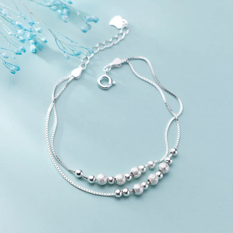 Fashion Double Box Chain for Women Frosted Ball and Light Beads Sterling Silver 925 Bracelet Fine Jewelry 2020 Design
