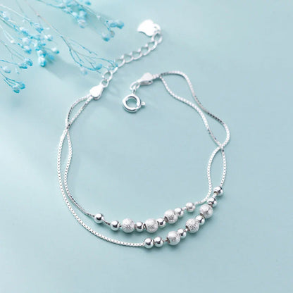 Fashion Double Box Chain for Women Frosted Ball and Light Beads Sterling Silver 925 Bracelet Fine Jewelry 2020 Design
