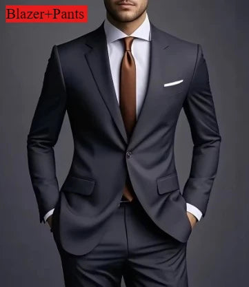 Elegant Men's Suits 2 Piece Set Fashion Korean Casual Slim Fit Social Groom Wedding Tuxedo